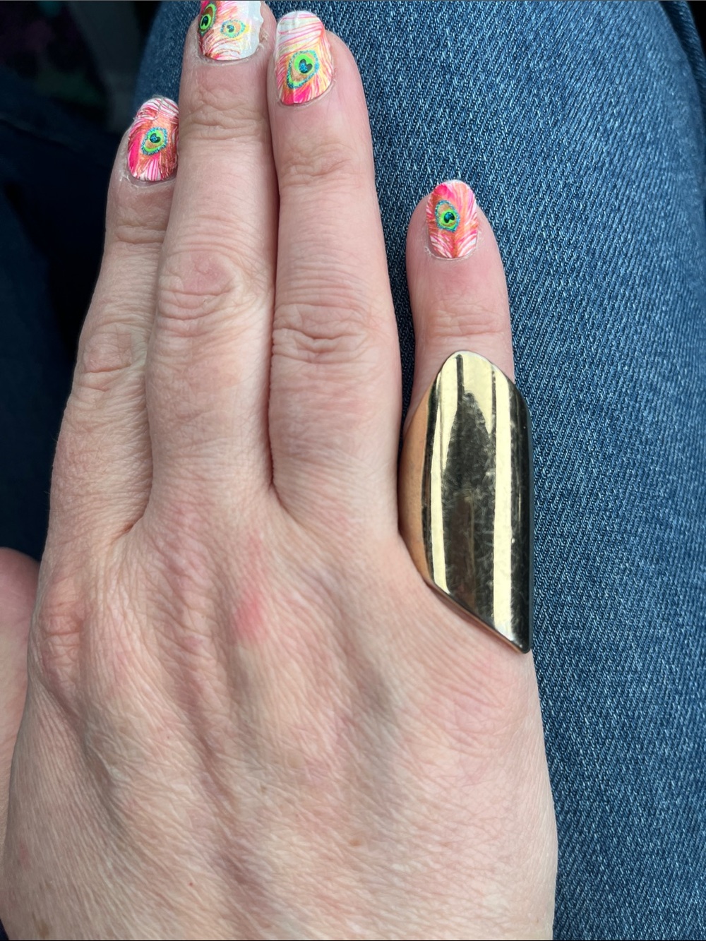 Large Gold Tone Modernist Armor Shield Knuckle Ring Statement
